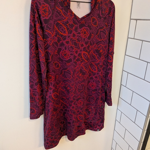Title Nine Women's Mercury Hooded Athletic Dress Large Red Purple Floral - Picture 2 of 7